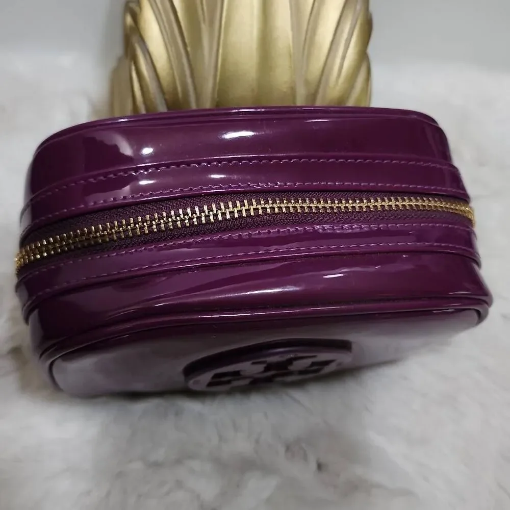 Tory Burch Stacked Patent Small Cosmetic Case Purple
